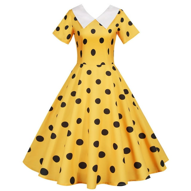 TIMIFIS Robe à Manches Courtes pour Femmes, Style Rétro Vintage des Années 1950, Robe de Cocktail Évasée, Robe à Pois Audrey, Robe d'Été Décontractée, Robe Trapèze, Robe de Travail, Robes d'Invitée de Mariage, Été