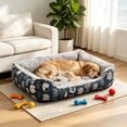 thumbnail image 5 of Sahpxhe Winter Dog Bed, Rectangular High Bolster Warm Plush Pet Bed With Cartoon Animal Print For Indoor Cats And Small Medium Dogs, 5 of 6