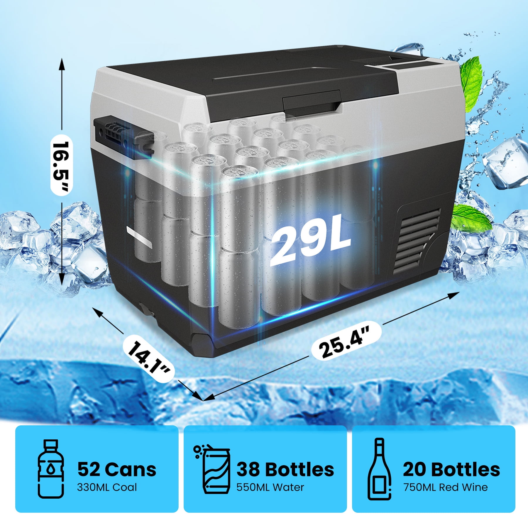 Towallmark 12 Volt Refrigerator, 31 QT Portable Car Refrigerator, -4℉~68℉, 12/24V DC & 110-240V AC, Mini Fridge for RV Camping, Travel, Truck, Home, Black