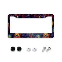 Colorful Peacock Feathers License Plate Frames for Women Men Car Plate Holder Cover Metal Tag Aluminum Car Accessories Front Rear Plate Decor