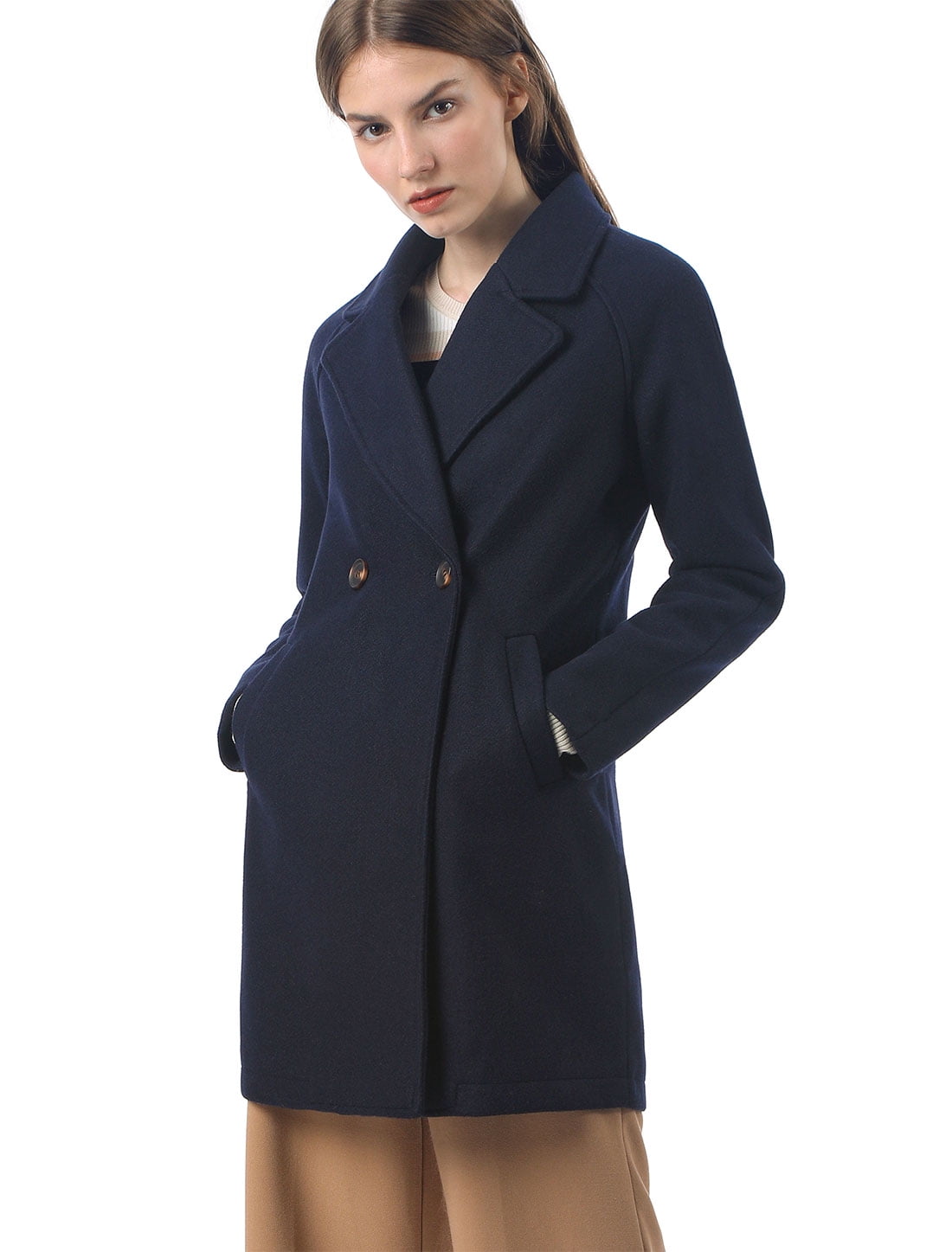 Women's Notched Lapel Double Breasted Raglan Trench Coat Blue XL (US 18