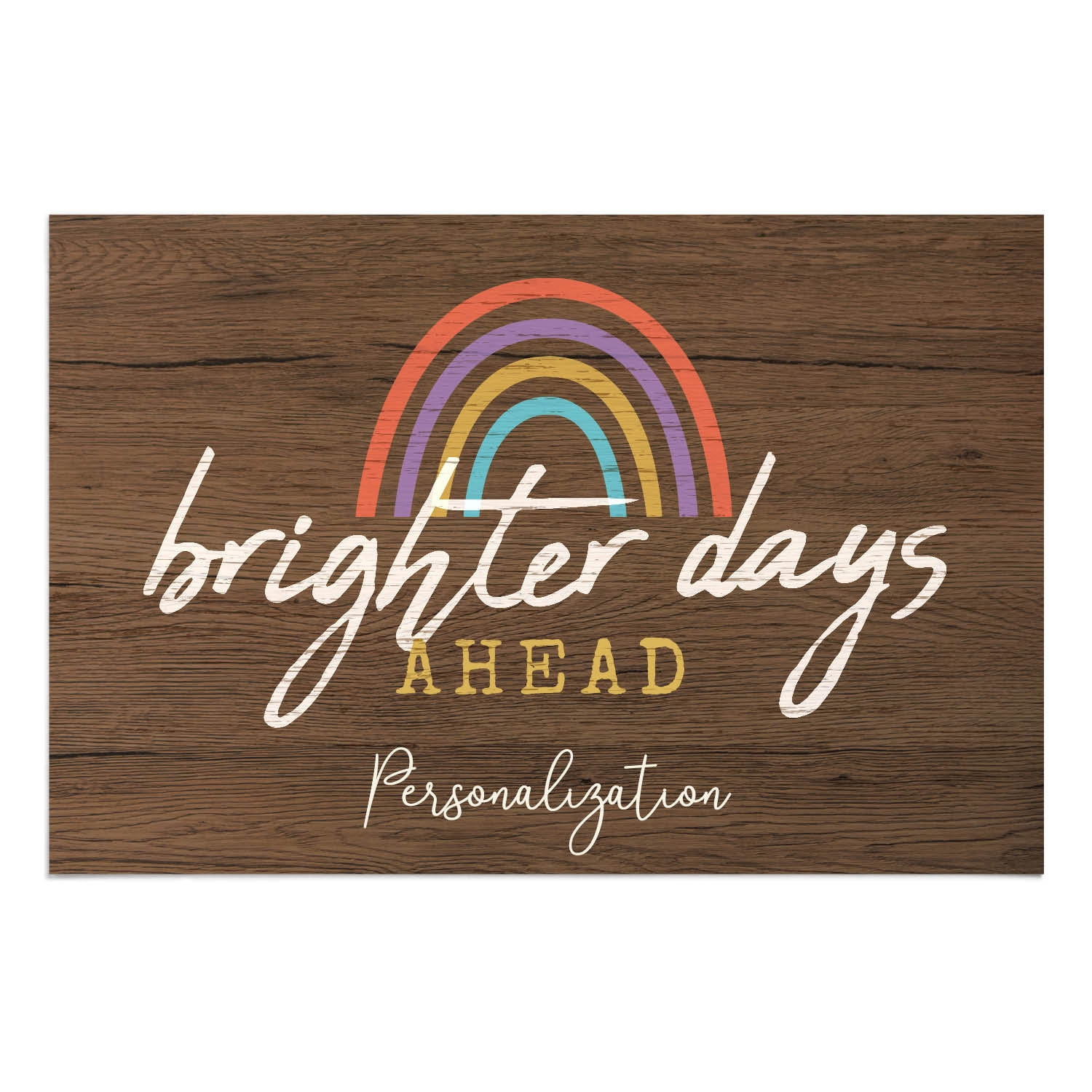 Personalized Planet 27x18 Rainbow Brighter Day Ahead Doormat with Custom Family Name Printed on Brown Rectangular 1/8” Thick Non Slip Mat for Kitchen Hallway Deck or Porch