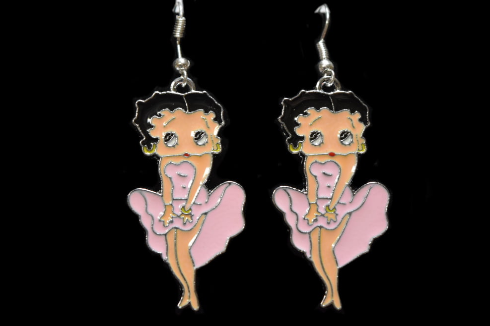 Pick Your Color Betty Boop in Red Dress Charm Guitar Pick Earrings 
