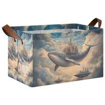 Yayeee Foldable Storage Basket for Shelves with Handles Waterproof Cloth Bins, Floating Whale