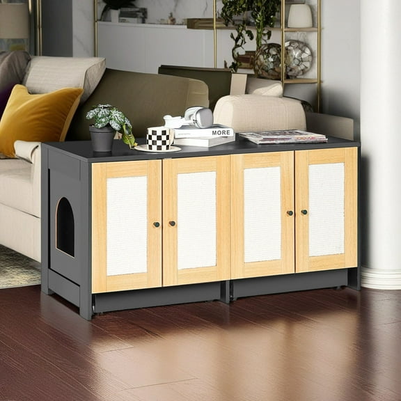Demi Bonn 47" Cat Litter Box Enclosure, Hidden Litter Box Furniture, Wooden Cat House Washroom, Storage Cabinet for Living Room, Bedroom, Black