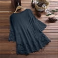 thumbnail image 4 of Plus Size Blouse Women Vintage Lace Patchwork Bow V-Neck Shirt Embroidery Summer Three Quarter Retro Solid Top Dressy Lightweight Comfy Outfits Going Out Tops Ladies Fashion Trendy, 4 of 5
