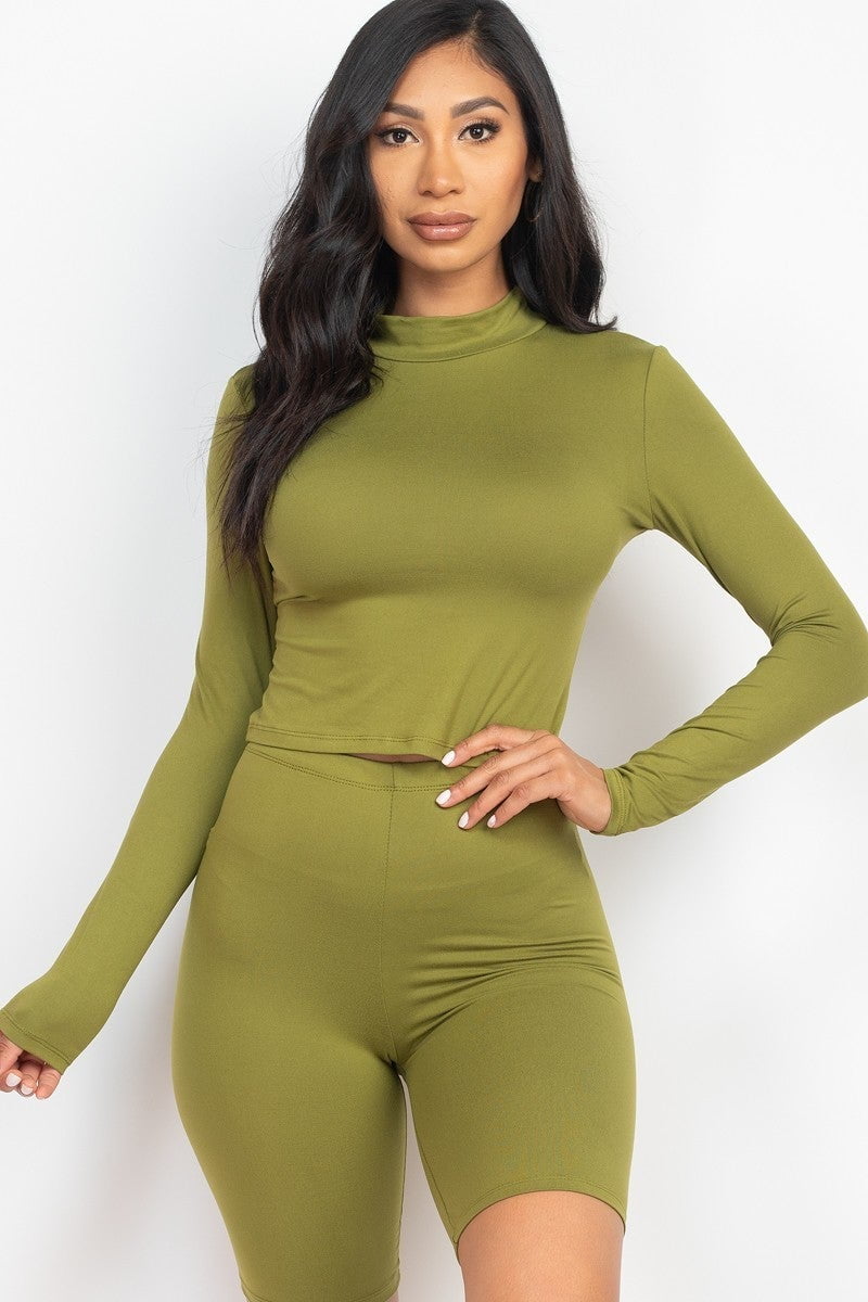 Mock Neck Top \u0026 Biker Shorts Set S.M.L 