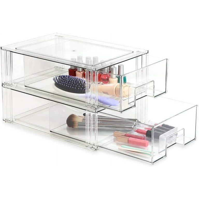 ImpiriLux Two Drawer Stackable Organizer & Storage | Clear Drawers for Office Supplies, Cosmetics, Coffee Pods and More | Two Drawers with Movable