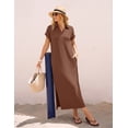 thumbnail image 4 of Merokeety Womens Summer Maxi Dress V Neck Collared Vacation T Shirt Long Dresses Brown m, 4 of 8