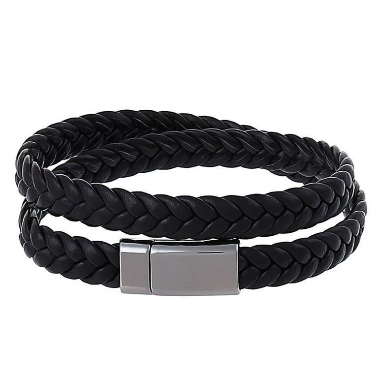 Braided Bracelet Made Of Leather In Black Or Brown Men s