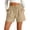 Khaki, variant on Womens Linen Casual Shorts High Waisted Cotton Shorts Summer Flowy Beach Drawstring Shorts with Pockets Khaki L