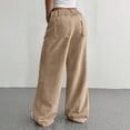 thumbnail image 5 of Women's Corduroy Wide Leg Pants Stretchy Waist Button Casual Loose Fit Pocket Design, 5 of 9