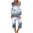 thumbnail image 2 of Vacation Outfits For Women 2PC Round Neck Long Sleeve Two-piece Comfortable Home Pajamas Set Sports Set Up to 65% off, 2 of 5