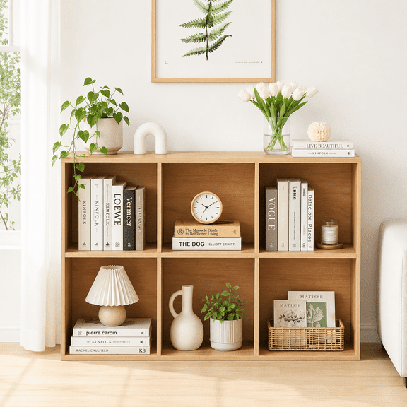 Anhdah 6 Cube Storage Organizer, Cube Bookcase Closed Back Panel Bedroom, Living Room, Home Office, Closet Bookshelves Natural Oak