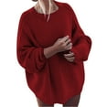 thumbnail image 2 of Baqcunre Plus Size Tops Women's Winter New Solid Knitted Loose Sleeve Large Sweater Coat Crewneck Sweatshirts Fall Outfits Women Trendy Red XL, 2 of 5
