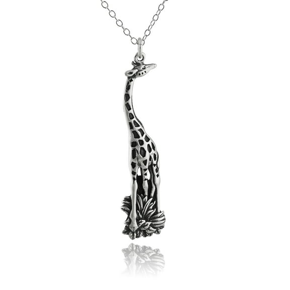 Sterling Silver Giraffe Charm Necklace, 18" Chain