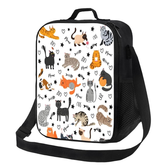 Cartoon Cat Lunch Bag Insulated Thermal Lunch Box with Shoulder Strap & Handle for Women and Men