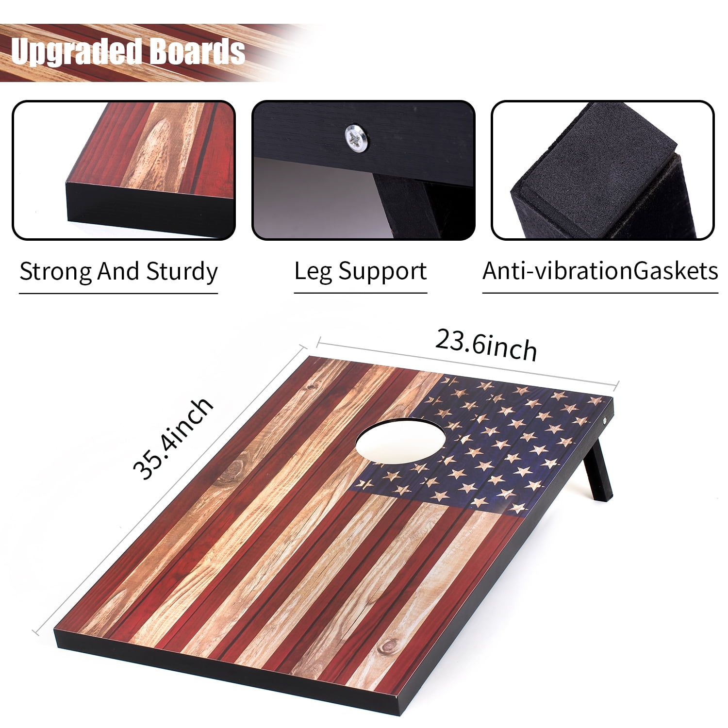 Cometoss Classic Cornhole Set 3'x2' Outdoor Games- Includes 2 MDF Wood Boards 35.4x23.6 Inch,8 12 Ounce Corn Hole Bean Bag Cornhole Set. (America Flag)