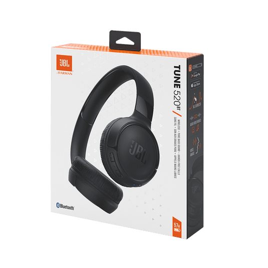 JBL Tune 520BT Wireless on-Ear Headphones, Bluetooth 5.3, 57 Hours Battery, Built-in Mic, Foldable, Black (Sold Without Manufacturer Warranty)