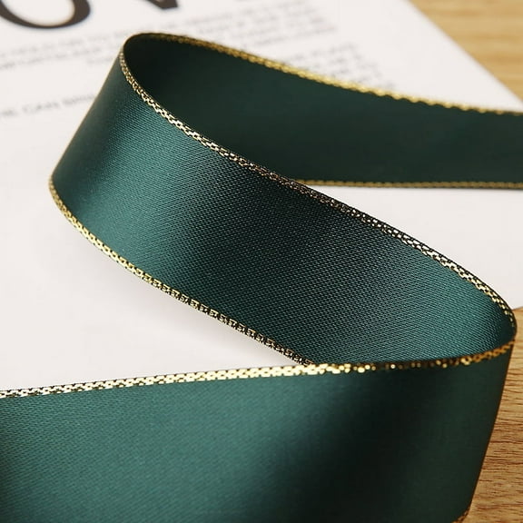 XmhyTop 50 Yards Ribbon Polyester Satin Ribbon with Metallic Edge Gold Border Edge for Holiday Decoration Gift Packing Wrapping-A12