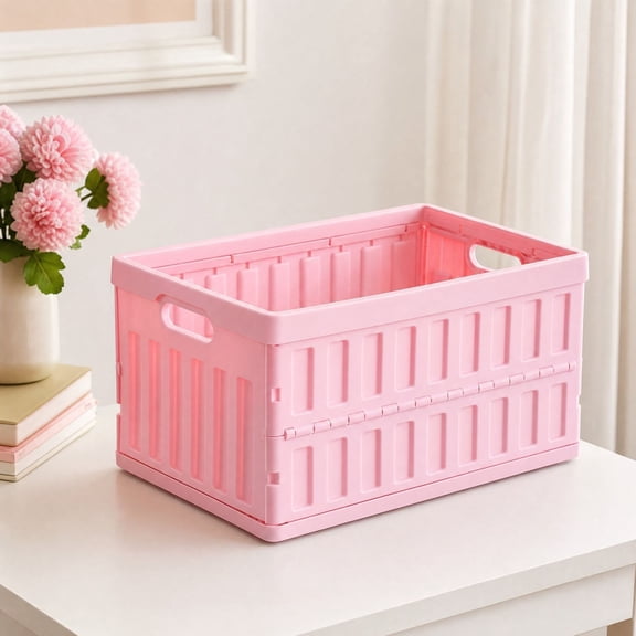 Foldable Plastic Storage Crate, Stackable Collapsible Storage Bin with Handles, Space Saving Portable Organizer Basket for Home, Office, Garage, Pantry and Car Trunk