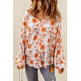 thumbnail image 4 of Women's Orange Split V Neck Floral Print Dolman Blouse, 4 of 16