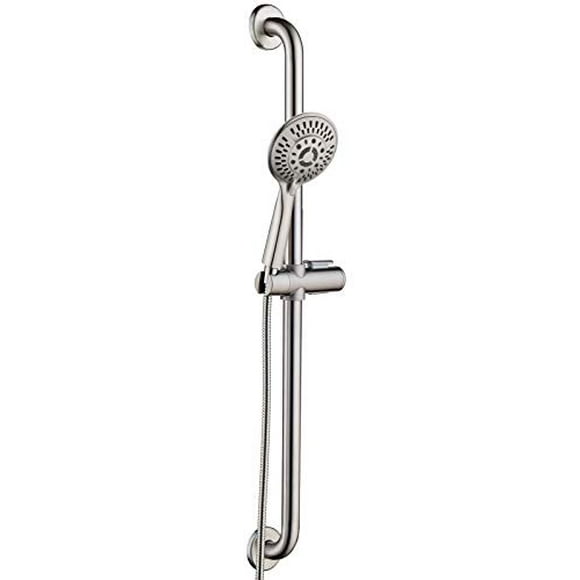 Stainless Steel Slide Bar Grab Rail Set Ada compliant Includes Handheld Shower Head and 5 Ft. Hose (brushed nickel)