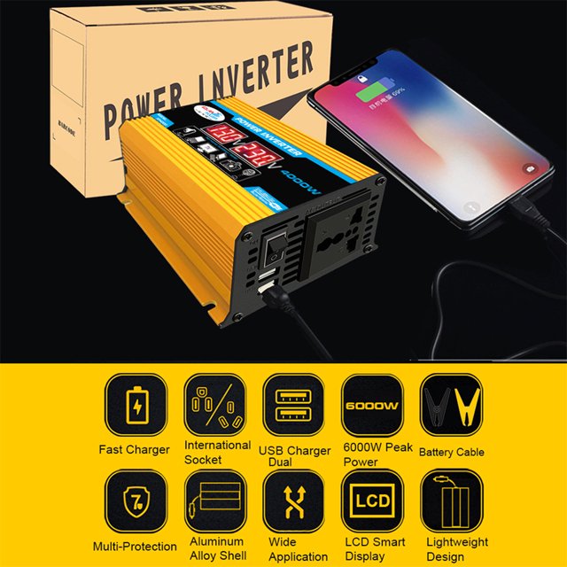 Convertidor de cargador de coche transformador de voltaje de inversor de corriente de coche de onda sinusoidal modificada Tmvgtek Accesorios para autos y motos
