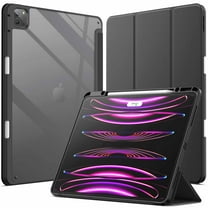 JETech Case for iPad Pro 12.9-Inch (2022/2021/2020/2018) with Pencil Holder, Clear Transparent Back Shell Slim Stand Shockproof Tablet Cover, Auto Wake/Sleep (Black)
