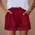 thumbnail image 2 of ZHYou No Boundarie Women's Shorts with Lace Trim High Waist Tassel Hem Linen Elastic Waist Baggy Pull On Casual Summer Shorts with Pockets Wine Size L, 2 of 8