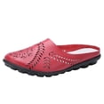 thumbnail image 2 of Women Hollow Floral Cutout Leather Mule Slides Closed Toe Casual Flat Shoes Red 7, 2 of 9