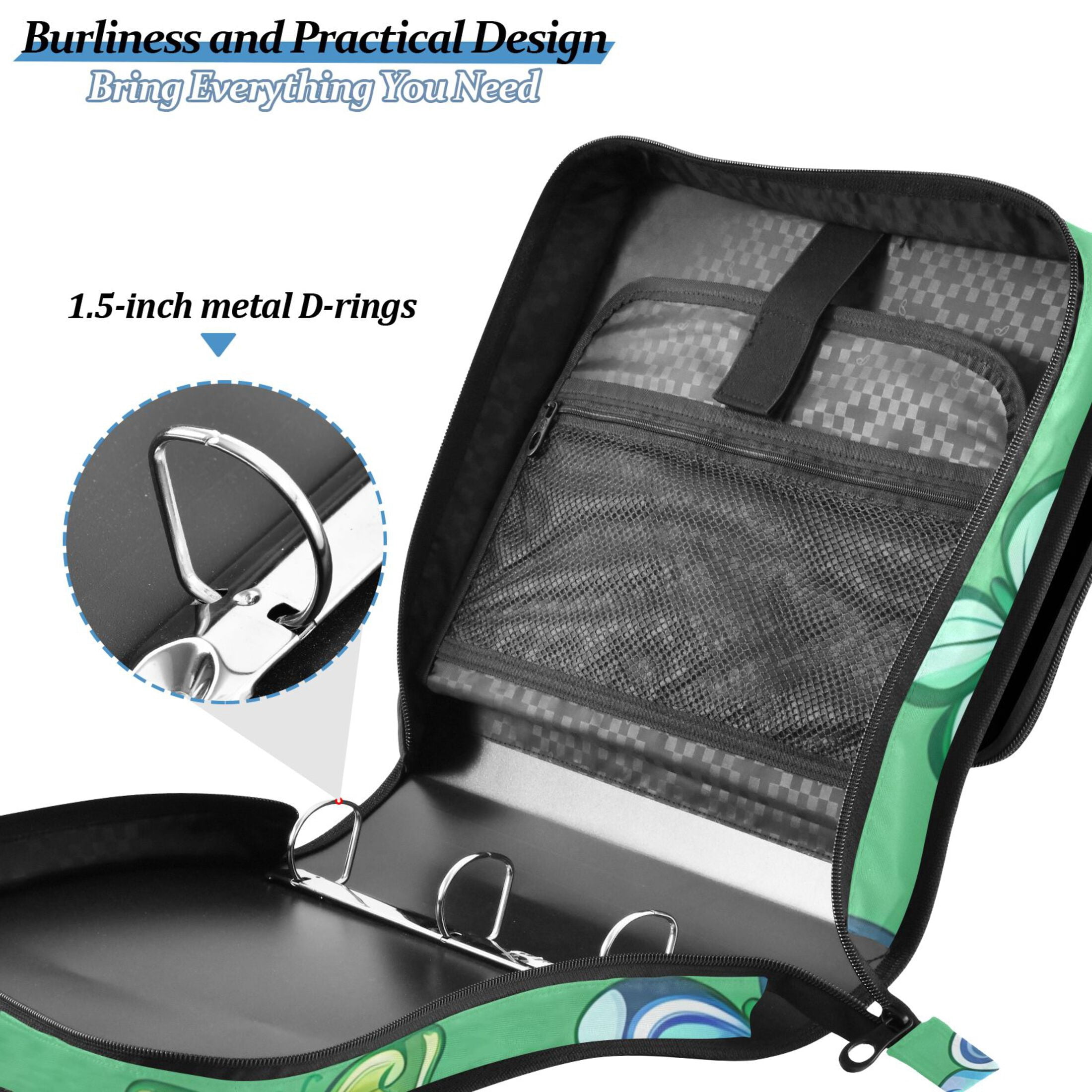 ALAZA Zipper Binder Butterflies on Green 3 Ring Trapper Keeper File Folder Organizer Bag