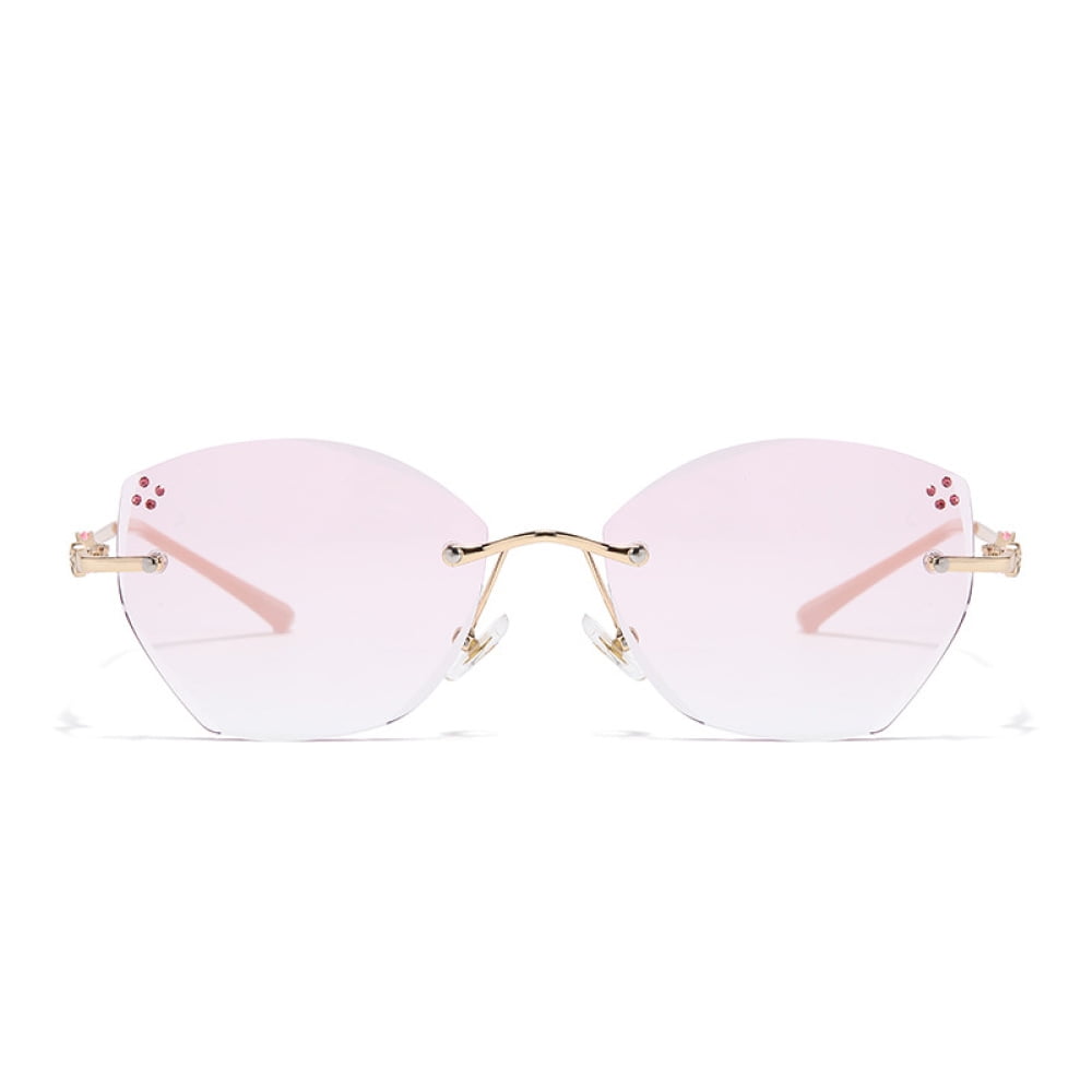 Butterfly Gradient Pink Rimless Reading Glasses +1.50, Diamond Frameless Ultra-light Blue Light Blocking Readers 1.50 for Women