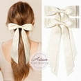 thumbnail image 4 of 2PCS Silky Satin Hair Bows Hair Clip Light Beige Hair Ribbon Ponytail Holder Accessories Slides Metal Clips Hair Bow for Women, 4 of 7