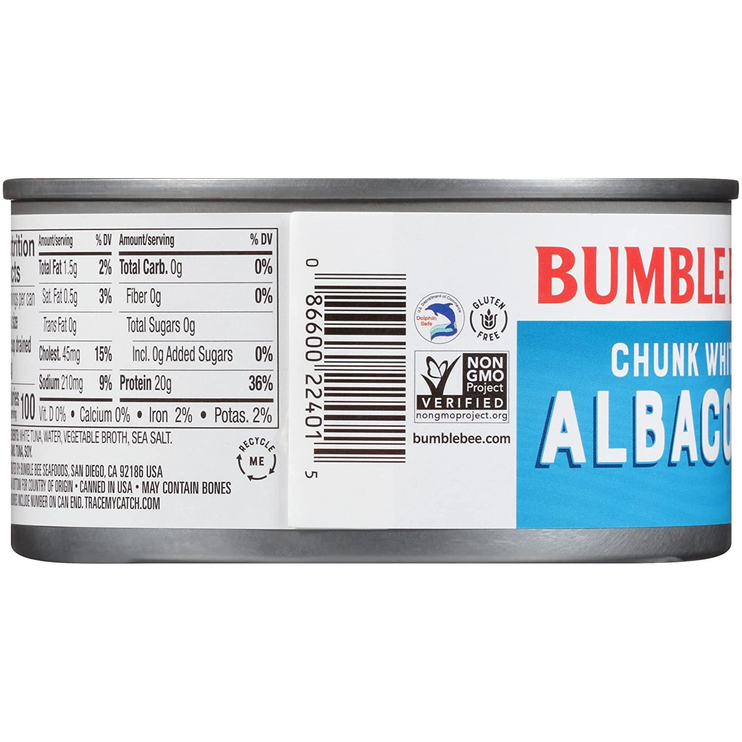 (12 pack) Bumble Bee Chunk White Albacore Tuna in Water, Wild Caught, Gluten Free, 18g Protein Per Serving, Shelf Stable Can, 12oz