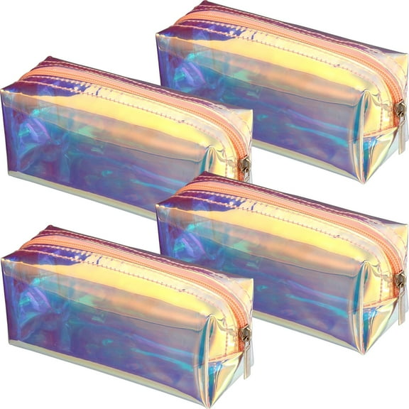 4 Pieces Holographic Makeup Bag Iridescent Cosmetic Bag Bride Bridesmaid Waterproof Toiletries Bag for Wedding Bachelorette Beach Party