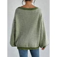 thumbnail image 4 of Women'S 2025 Fall Long Sleeve Casual Loose Striped Off Shoulder Casual Oversized Knitted Sweater Pullovers Green L, 4 of 5