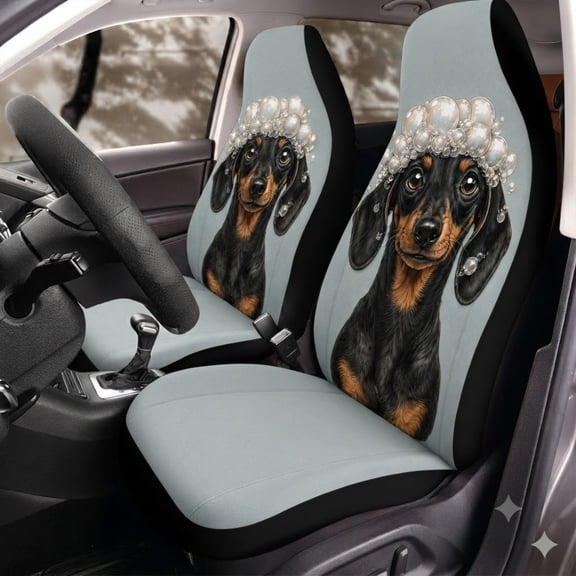 Emacom Ltd Dachshund Pearl Crown Front Car Seat Covers, Cute Dog Auto Seat Protectors, Funny Pet Car Interior Accessories