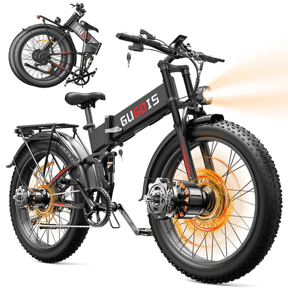 26" Fat Tire Electric Bike, 2 x 500W Dual Motor Electric Mountain Bike, 48V 23Ah Battery Folding Ebike for Adults, Aluminum Alloy, Full Suspension, UL2849