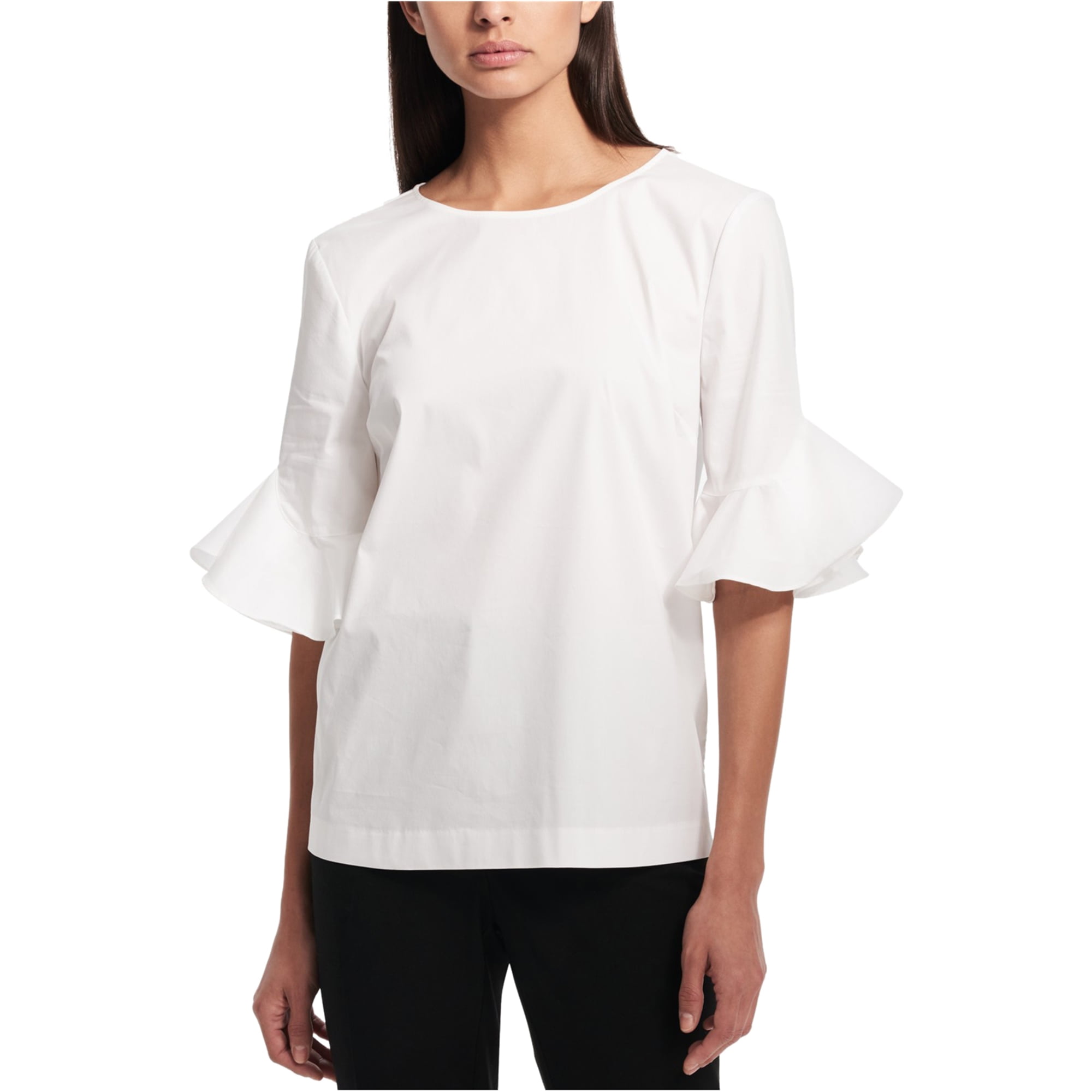 Calvin Klein Womens Ruffle Sleeve Pullover Blouse, White, Small ...
