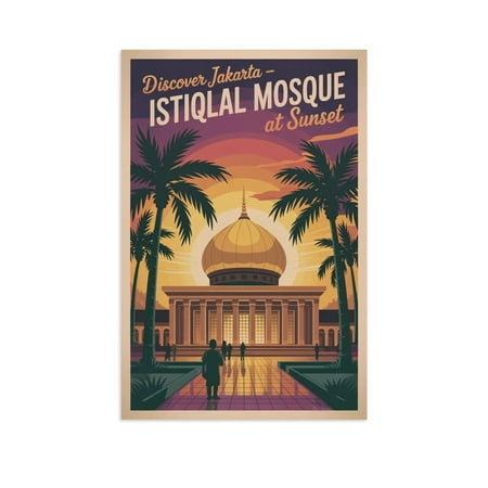 Jakarta Istiqlal Mosque Sunset Poster Indonesia Vintage Retro Travel Wall Decor Print Poster