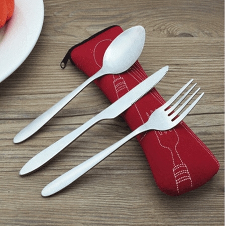 

Douhoow 3Pcs Stainless Steel Knife Fork Spoon Set Travel Camping Cutlery Dinnerware Set