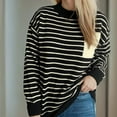 thumbnail image 5 of Caywon Women's Color-Block Sweater Striped Round Neck Long Sleeve Lantern Sleeve Pullover Sweater Top Trendy Lantern Sleeves Striped Pattern​, 5 of 5