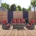 thumbnail image 2 of PARKWELL 4 Pieces Outdoor Patio Furniture Set Wicker Rattan Swivel Glider Chairs Cushioned Sofa Dining Table All-Weather Conversation Sectional with Anti-Slip Cushions for Balcony, 2 of 8