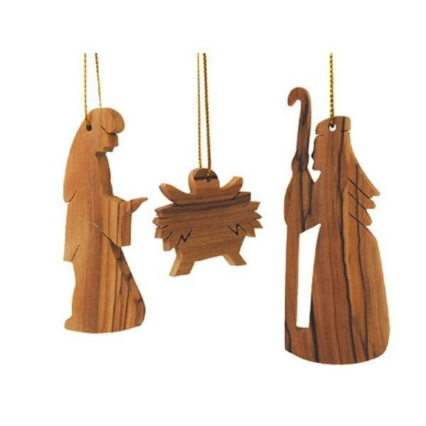 Handcrafted Olive Wood NATIVITY Christmas Ornaments Set of 3, Holy Land