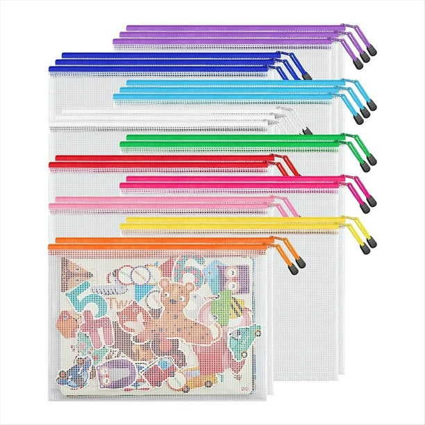 Bolsa para Documentos de con Cremallera de 10 Colores Bolsa de Tamaño Carta A4, Bolsa Impermeable con Cremallera para Documentos, 24 Piezas