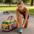 thumbnail image 4 of Hippie Van Quilted Duffle Bag, Boho Travel Weekender Bag with Adjustable Strap, Retro Bus Style for Everyday Travel (18*9*9inch), 4 of 5