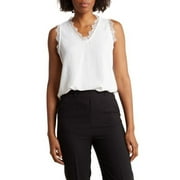 Adrianna Papell IVORY Women's V-Neck Lace Trim Satin Tank Top, XS