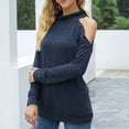 thumbnail image 4 of Women's Solid Long Sleeved Off-Shoulder Small High-Necked One-Shoulder Sweater, 4 of 6
