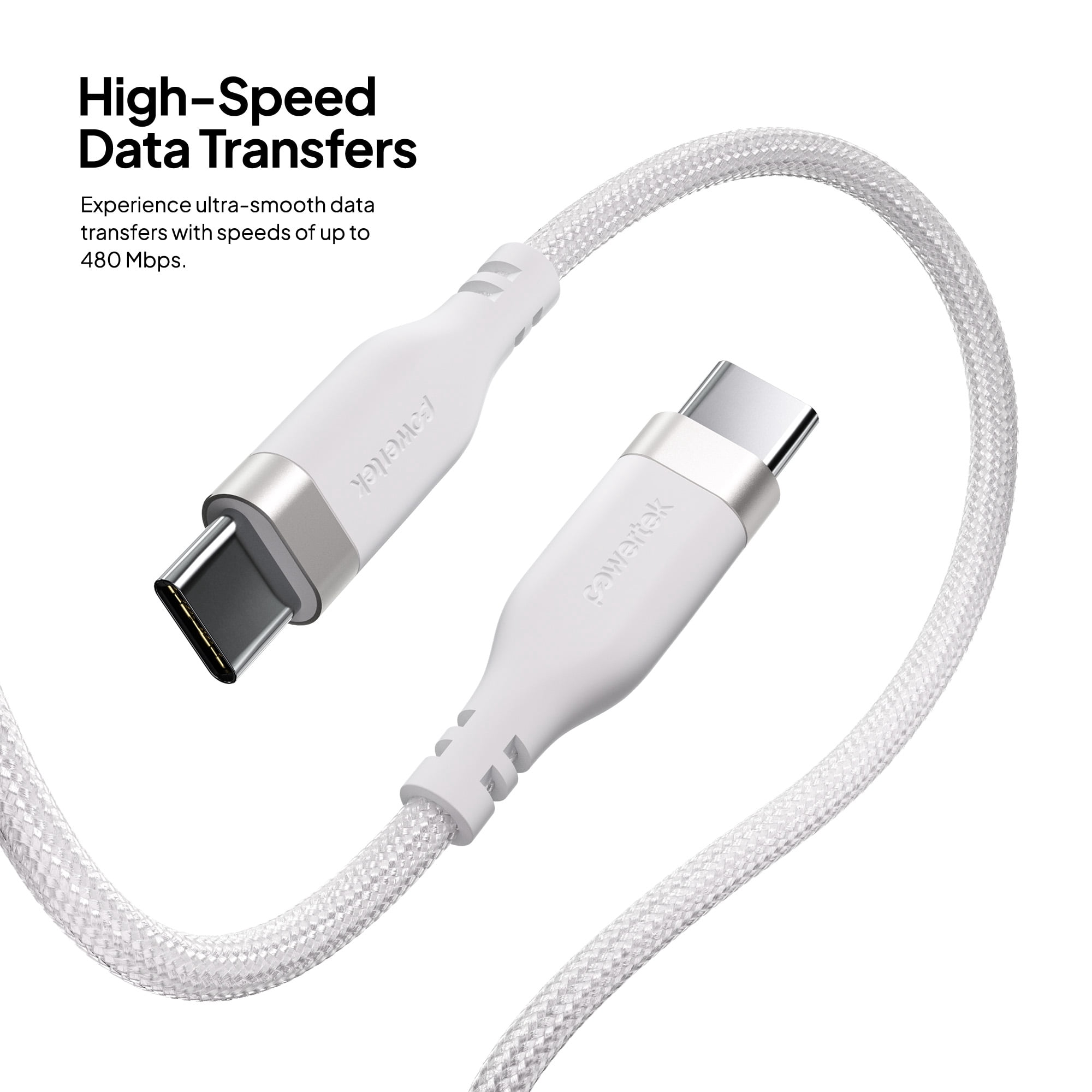 Liquipel Powertek USB C to USB C Fast Charger Cable, 6ft for Galaxy, Note, Tab, MacBook, Premium White